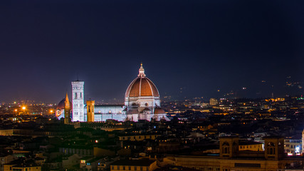 Fototapeta premium Florence by night the beautiful city with the landmark and famous duomo