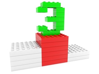 Naklejka premium Green number three at the top of the pedestal