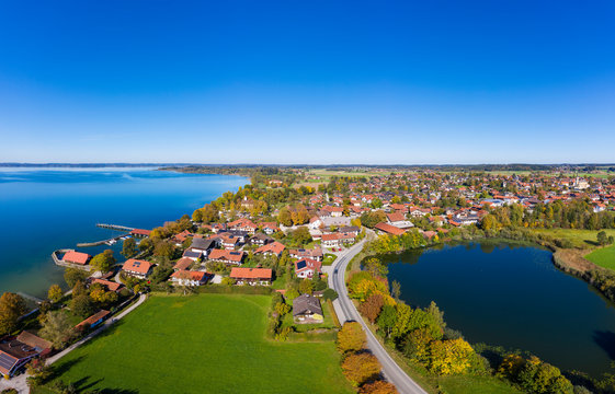 Germany, Bavaria, Chieming, Clear blue sky over town located between Chiemsee and Pfeffersee lakes