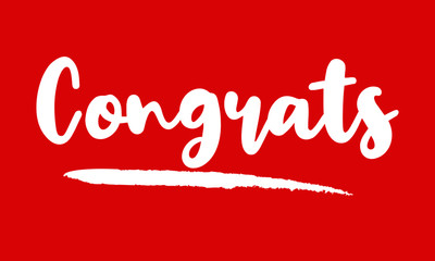 Congrats Calligraphy Handwritten Lettering for posters, cards design, T-Shirts. 
on Red Background