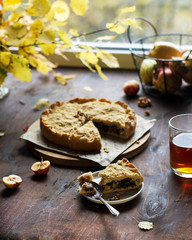 Autumn still life with Apple pie.