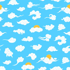 Cartoon Chinese Clouds Concept Seamless Pattern Background. Vector