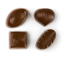 Chocolate pralines isolated on white background