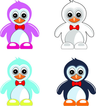 Penguin four characters in vector color cartoon friends 