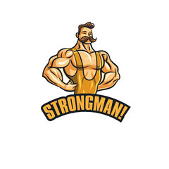 Strong Man Vector Logo Design Template. Handsome Fitness Body Man. Design for GYM Logo and Fitness Logo.