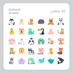 Vector Flat Icons Set of Animal Avatar Icon. Design for Website, Mobile App and Printable Material. Easy to Edit & Customize.
