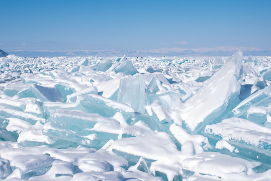 Winter season  at Baikal Lake the largest freshwater lake by volume. UNESCO World Heritage Site
