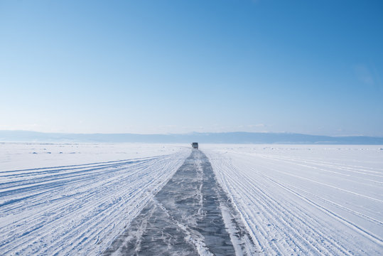 Winter season  at Baikal Lake the largest freshwater lake by volume. UNESCO World Heritage Site