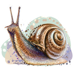 Snail. Realistic, color, artistic portrait of a grape snail on a white background in watercolor style.