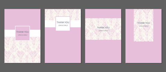 Tender pink lace thank you cards templates set romantic design