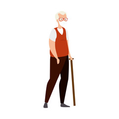 old man with face mask and walking stick vector illustration design