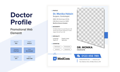 Medical  Doctor profile with Service Details. Doctor Profile web post design layout. Social media post design.