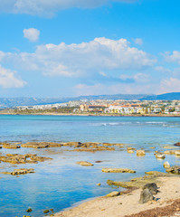 Fototapeta na wymiar Skyline Paphos empty beach Cyprus
