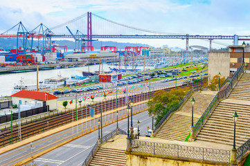 Stairs, port, cargo, bridge, Lisbon