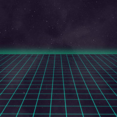 80s style sci-fi, green, futuristic illustration or poster template. Synthwave background. - obrazy, fototapety, plakaty