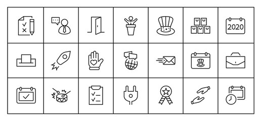 International Presidents Day Set Line Vector Icons. Contains such Icons as Hat, President, Voting, USA, Flag, Elections, Government, Ballot, Box, Check, Politics and more Editable Stroke 32x32 Pixels