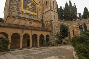 Fototapeta na wymiar Church of the Visitation where the Virgin Mary visited her cousin Elisabeth and Zacharias and where she recited the Magnificat, in Ein Kerem near Jerusalem.