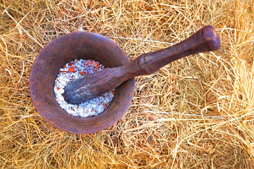 Old metal mortar and pestle