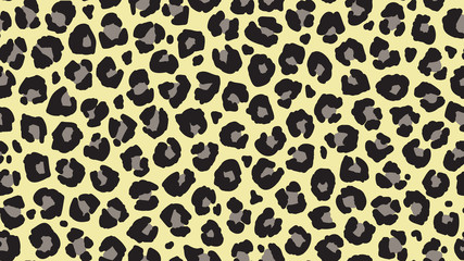 Seamless leopard fur pattern. Fashionable wild leopard print background. Modern panther animal fabric textile print design. Stylish vector black grey and citron color illustration