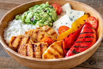 Chicken, avocado and rice bowl
