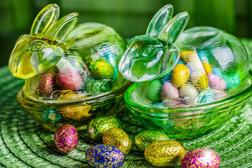 Easter bunny decoration and chocolate eggs