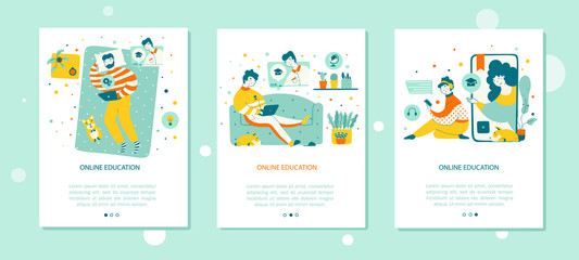 Online learning concept, modern flat vector mobile app page screen template.