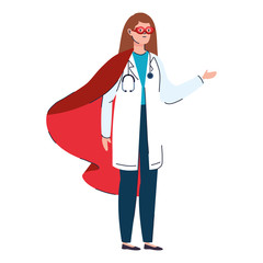 super doctor female with hero cloak vector illustration design