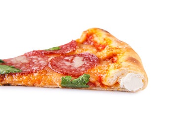 slice of pizza with cheese board on a white plate for a restaurant menu