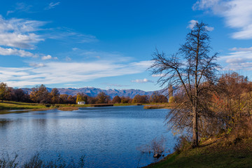 Beautiful landscape with Tsover lake and arrounded mountains and trees, Armenia