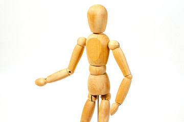 collection of wooden mannequin on white background