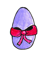 Easter Doodle Painted egg with a pink bow. Hand drawn easter doodles egg isolated on white background