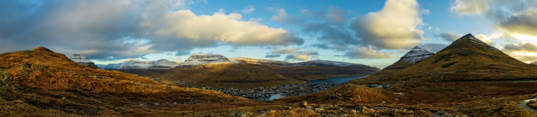 Panoramic view from above Klaksvik, Faroe Islands