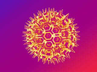 3d illustration of colorful pollen from flowers, plants and trees. Simulating scientific microscope images in graphic style, isolated on color background.