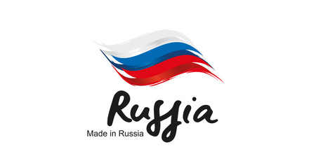 Made in Russia handwritten flag ribbon typography lettering logo label banner