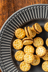 Mini cream sandwich cookies.