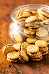 Mini cream sandwich cookies.