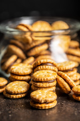 Mini cream sandwich cookies.