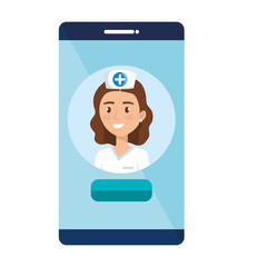 medicine online with nurse and smartphone vector illustration design