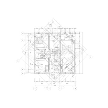 Architectural background. Vector blueprint. Detailed floor plans suburban house.