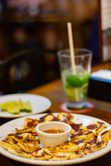 Close up of tray with brazilian grilled cheese, known as 