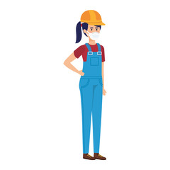 woman worker using face mask isolated icon vector illustration design