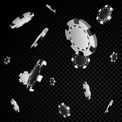 Casino poker chips falling isolated on black transparency background - 338931599