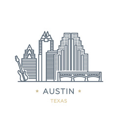 City Austin, state of Texas. Line icon of famous and largest city of USA. Outline icon for web, mobile and infographics. Landmarks and famous building. Vector illustration, white isolated. 