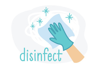 Obraz premium Cleaning hand with glove wiping paper towels illustration