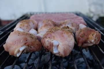 South African Braai Meat on the barbecue grill charcoal fire cooking
