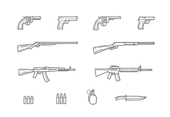 Weapon and gun set icons. Firearms vector illustration