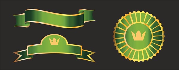 Vector illustration, ribbons, banners in green and gold.