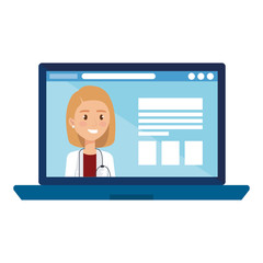 Fototapeta na wymiar medicine online with doctor female in laptop vector illustration design