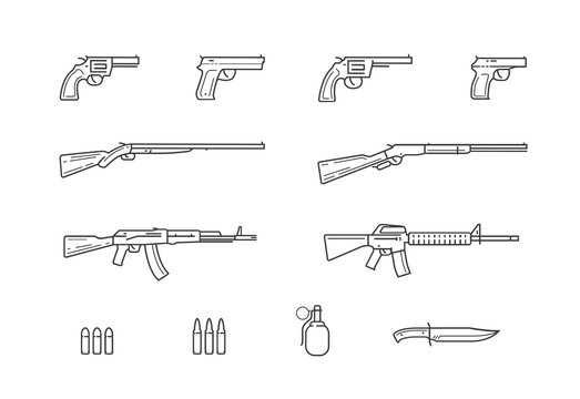 Weapon and gun set icons. Firearms vector illustration