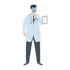 doctor male with face mask and clipboard vector illustration design